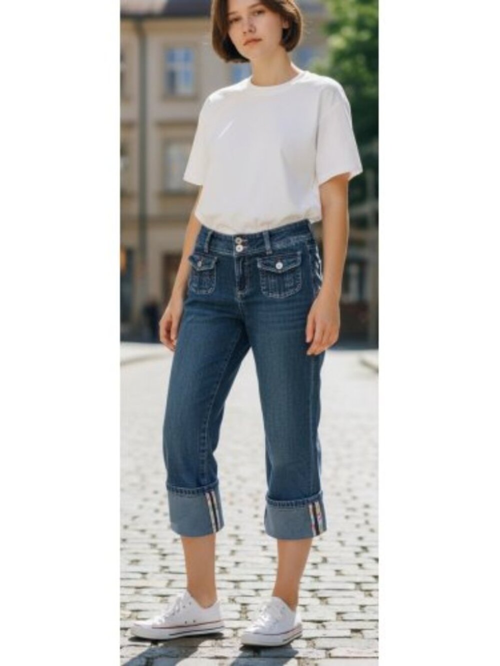 GLO Cuffed Capri Length Stretch Denim Jeans Girls Size 12